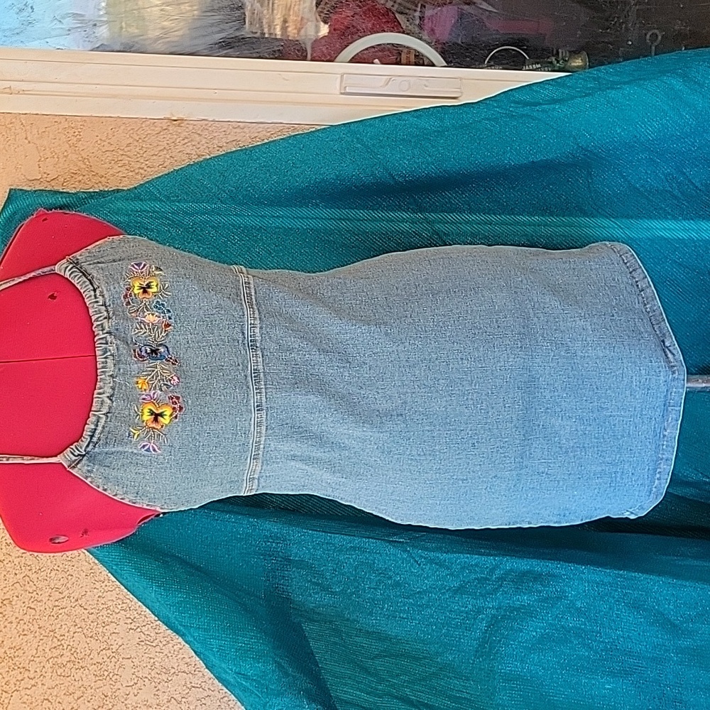 Hot kiss Denim Embroidered  Halter Dress sz M